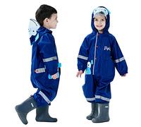 Baogaier Raincoat Kids Boys Hooded Rains Coverall Puddle Suit Poncho Rainwear Jumpsuit Waterproof Rainsuit Jacket with Widen Transparent Hat Brim for Children Age 6-7 Years Monkey Pattern Blue - XL