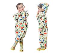 Baogaier Raincoat Kids Hooded Rains Puddle Suit Poncho Rainwear Jumpsuit Yellow FloralOnesie Lightweight Portable Waterproof Rainsuit Jacket Transparent Hat Brim Zipper Unisex Children Age 5-7 Years