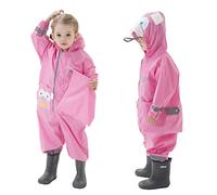 Baogaier Waterproof Suit Children Girls Puddle Suit Hooded All in One Lightweight Breathable Easy Dry Cycling Onesie Rainwear Raincoat with Monkey Pattern for Kids Girl 4-6 Years, Pink L