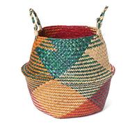 Baogu Seagrass Basket Natural Belly Basket Planter Handmade Laundry Toys Basket With Handle Red 32x28cm