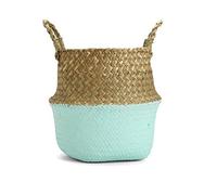 Baogu Seagrass Belly Basket Laundry Washing Basket Plant Natural Storage Blue XL