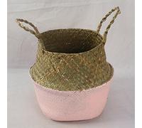 Baogu Seagrass Belly Basket Laundry Washing Basket Plant Natural Storage Pink XL