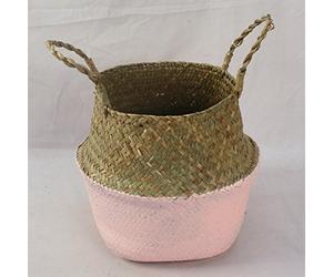 Baogu Seagrass Belly Basket Laundry Washing Basket Plant Natural Storage Pink XL
