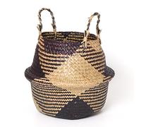 Baogu Seagrass Belly Basket Laundry Washing Toys Basket Natural Storage Straw Planter Natural Black 32x28cm