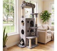 baoheDC 48" Cat Tree for Indoor Cats, Multi-Level Cat Tower with 3 Cozy Cat Condos, Large Top Perch, Sisal Scratching Posts & Climbing Steps, Space-Saving Cat Furniture for Apartments, Grey
