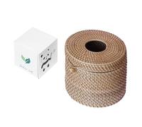 Baohua Leaf Matching Rattan Tissue Box Holder & Bamboo Tissues - Natural Rattan Cylindrical Holder with Sturdy Base and Square Tissues for Stylish Home and Bathroom Décor (Natural)