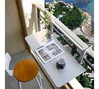 BaoHYeS Balcony Railing Table Outdoor Folding Railing Table, Marble Railing Hanging Table White Balcony Bar Table for Railings, 3 Height Adjustable Folding Balcony Table for Patio, Garden