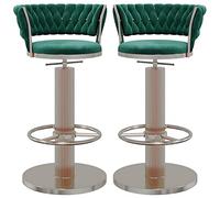 BaoHYeS Bar Stools with Swivel Back Chair, Velvet Seat & Round Silver Footrest Base, Modern Kitchen Island Dining Room Adjustable Barstools, 2 Pcs(Color:Green)