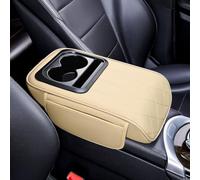BaoHYeS Car Center Console Cover for Toyota Highlander 2020 2021 2022 2023 2024, PU Leather Arm Rest Cushion Multifunction Armrest Box Protector Pad with Cup Holder Storage Bag,F/Apricot