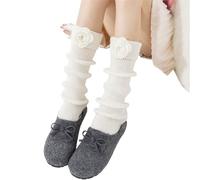 baojielai Fashion Calf Length Leg Warmers Covers with Flower Embellishment Acrylic Ribbed Knit Turn Cuffs Footless Socks for Women