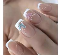 baojielai Pack Of 24 French Butterfly Nails Art Tip Fake Nails Elegant Design For Instantly Application Effect