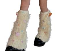 baojielai Women Girls Japanese Anime Furry Plush Leg Warmer Multicolored Star Bowknot Fuzzy Knitted Boot Covers Footless Socks