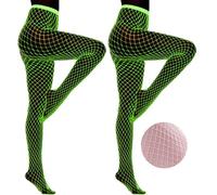 BAOKELAN Glow in the Dark Fishnet Stockings for Women Luminous Hollow Sexy Pantyhose Tights 2 Pairs Pink