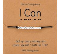 BAOKELAN Inspirational Morse Code Bracelet Sterling Silver Beads Bracelet for Women Handmade Secret Message Beads Silk Cord Jewelry I Can