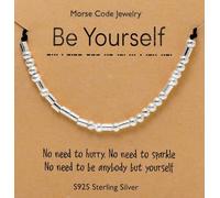BAOKELAN Inspirational Morse Code Bracelet Sterling Silver Beads Bracelet for Women Handmade Secret Message Beads Silk Cord Jewelry Be Yourself