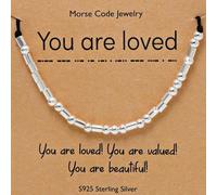BAOKELAN Inspirational Morse Code Bracelet Sterling Silver Beads Bracelet for Women Handmade Secret Message Beads Silk Cord Jewelry You Are Loved