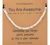 BAOKELAN Inspirational Morse Code Bracelet Sterling Silver Beads Bracelet for Women Handmade Secret Message Beads Silk Cord Jewelry You Are Awesome