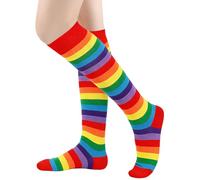 BAOKELAN Kids Knee High Long Socks Striped Casual Thigh High Socks Rainbow A