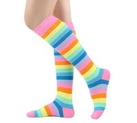 BAOKELAN Kids Knee High Long Socks Striped Casual Thigh High Socks Rainbow B
