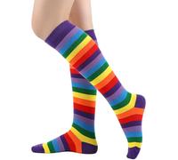 BAOKELAN Kids Knee High Long Socks Striped Casual Thigh High Socks Rainbow C