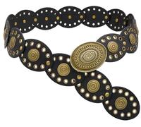 BAOKELAN Oval Disc Belts for Women Wide Leather Concho Belt Boho Western Waist Belts for Dresses Black 115cm/45.3in