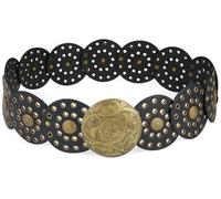BAOKELAN Wide Disc Belts for Women Concho Leather Disk Link Belt Boho Western Waist Belts for Dress Black 150CM