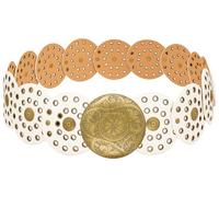 BAOKELAN Wide Disc Belts for Women Concho Leather Disk Link Belt Boho Western Waist Belts for Dress White 150CM