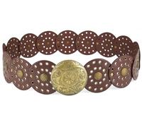 BAOKELAN Wide Disc Belts for Women Concho Leather Disk Link Belt Boho Western Waist Belts for Dress Brown 150CM