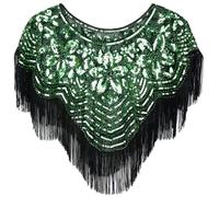 BAOKELAN Women 1920s Shawl Sequin Beaded Art Evening Cape Tassel Shawls Warps for Gatsby Bridal Wedding Party Black Green
