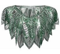 BAOKELAN Women 1920s Shawl Sequin Beaded Evening Cape Retro Wraps Scarf Cover Up for Wedding Party Bride Dress Green B