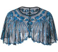 BAOKELAN Women 1920s Shawl Sequin Beaded Evening Cape Retro Wraps Scarf Cover Up for Wedding Party Bride Dress Blue
