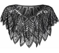 BAOKELAN Women 1920s Shawl Sequin Beaded Evening Cape Retro Wraps Scarf Cover Up for Wedding Party Bride Dress Black B