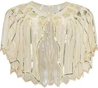 BAOKELAN Women 1920s Shawl Sequin Beaded Evening Cape Retro Wraps Scarf Cover Up for Wedding Party Bride Dress Khaki