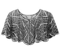 BAOKELAN Women 1920s Shawl Sequin Beaded Evening Cape Retro Wraps Scarf Cover Up for Wedding Party Bride Dress Black Silver C