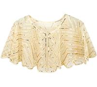 BAOKELAN Women 1920s Shawl Sequin Beaded Evening Cape Retro Wraps Scarf Cover Up for Wedding Party Bride Dress Gold C