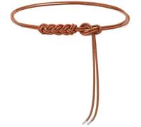 BAOKELAN Women Knot Thin Belts Skinny PU Leather Belts Boho Waist Belt for Dresses Brown 130CM