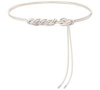 BAOKELAN Women Knot Thin Belts Skinny PU Leather Belts Boho Waist Belt for Dresses White 130CM
