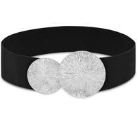 BAOKELAN Women Wide Stretchy Waist Belts Elastic Cinch Belt for Dresses, Black Band Silver Buckle, Fit Waist 32"-34"