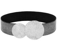 BAOKELAN Women Wide Stretchy Waist Belts Elastic Cinch Belt for Dresses, Bling Black Silver Band Silver Buckle, Fit Waist 26"-28"