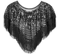 BAOKELAN Women's 1920s Shawl Sequin Beaded Art Evening Cape Tassel Shawls Warps for Gatsby Bridal Wedding Party Black