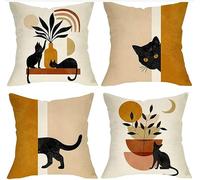 BAOKU Boho Abstract Cat Plant Sunset Decorative Throw Pillow Covers Set of 4,Cushion Covers Soft Pillowcases for Sofa Bed Home Garden Patio Decor 18 x 18 Inches