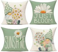 BAOKU daisy flowers light blue Pattern Cushions Cover Cushions Pillow Covers Set of 4 Home Decorative for Sofa Linen Square Outside Office 18x18 Inch 45x45cm