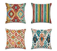 BAOKU Set of 4 Cushion Covers 18x18 Inches Boho Geometric Modern Chic Classic Pattern Cushion Cases for Sofa Couch Bed Living Room