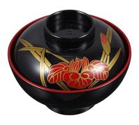 Baokuan 1 Sets Miso Soup Bowls with Lids Unbreakable Traditional Japanese Melamines Soup Bowl, Rice Bowls Ramen Bowl for Instant Noodle, Snack