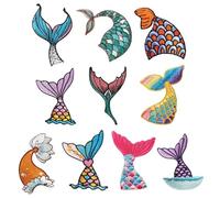Baokuan 10pcs Iron on Patches Decals Self-adhesive Cloth Sticker Color Mermaid Tail Embroidery Sticker Cartoon Marine Life Patch Sticker Badge Down Patch Children's Clothing Decoration