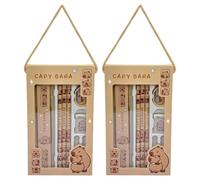 Baokuan 2sets Capybara Stationery Set Cute Stationery Set Include Capybara Pencil, Sharpener, Folding Ruler, Eraser, Pen Cap, for Students Stationery Supply