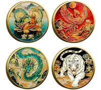Baokuan 4 Pcs Four Mythical Beasts Challenge Coin Ancient Chinese Mythological Lucky Coins Tai Bagua I Ching Coins