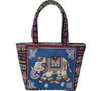 Baokuan Canvas Tote Bag for Woman, Floral Elephant Pattern Grocery Bag Shopping Bag with Inner Pocket for Travel Work Beach, Colorful