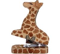 Baokuan Cartoon Mini Stapler for Desk Portable Handmade Cute Giraffe Stapler for Office School Wood Carving Learning Stationery