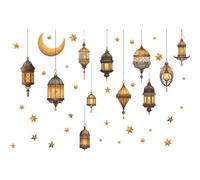 Baokuan Eid Mubarak Wall Stickers Moon Star Lantern Ramadan Decals Wall Decals Muslim Islamic Window Sticker Decorations for Home